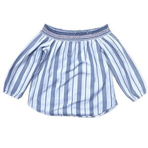 Abercrombie & Fitch Off-the-Shoulder Striped Top XS Smocked Neckline